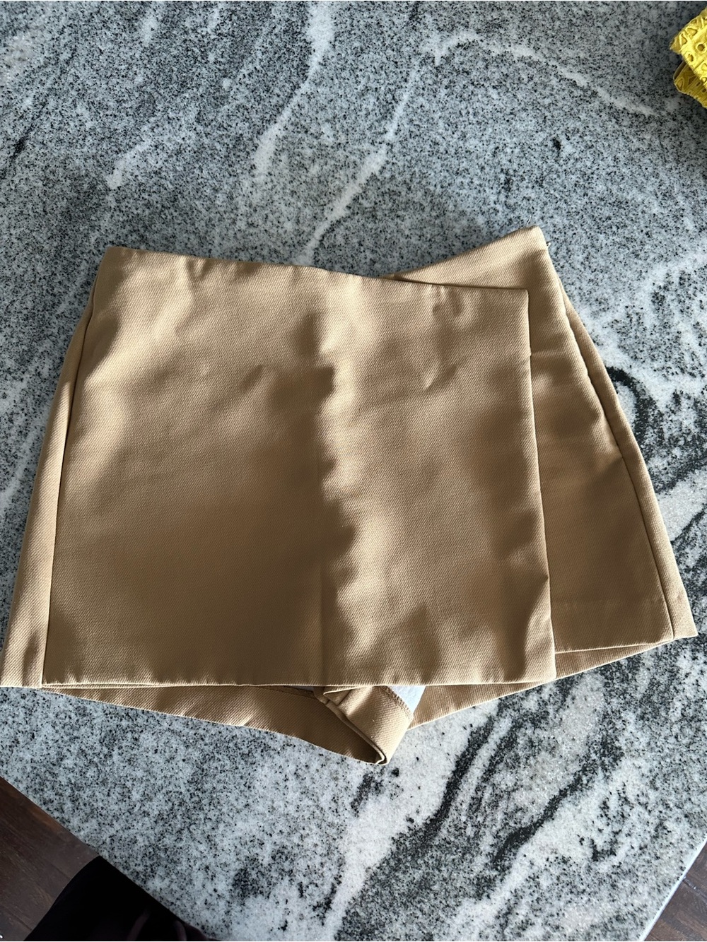 Zara Camel Wrap-Front Mini Skirt-shorts